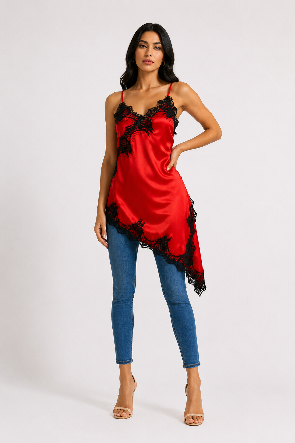 Lace Trim Satin Cami Top - Chic