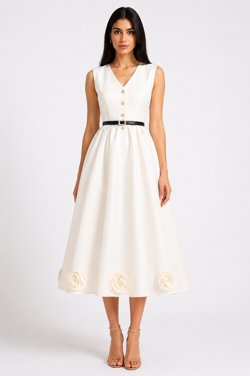 Elegant Floral Hem Midi Dress - Timeless