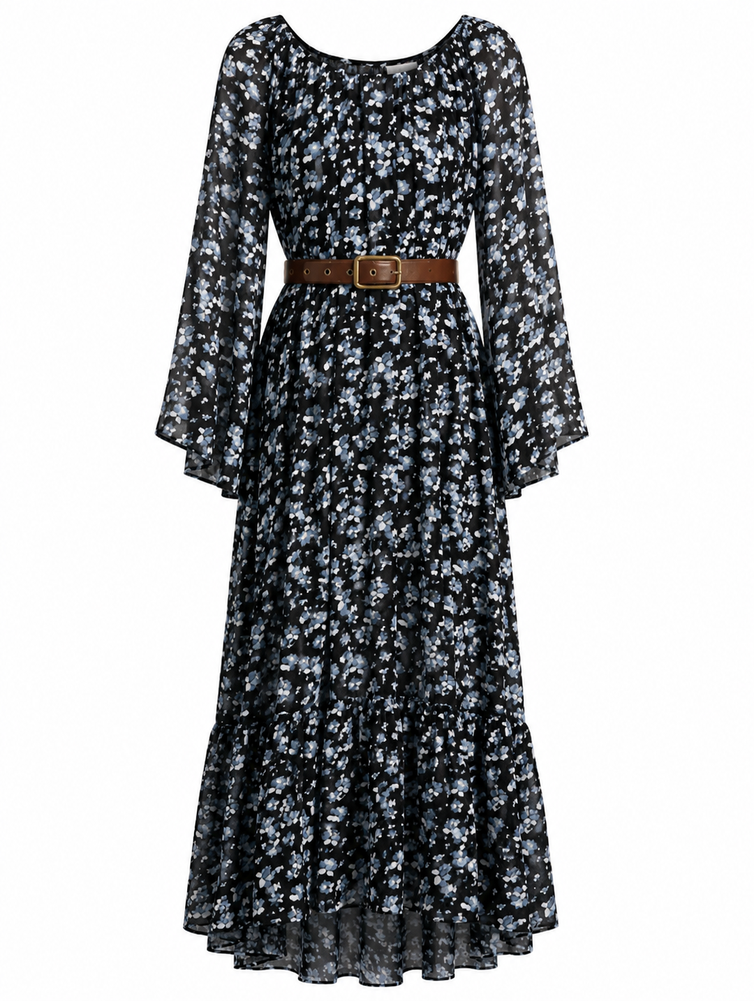 Midnight Blossom Chiffon Maxi Dress - Serenity