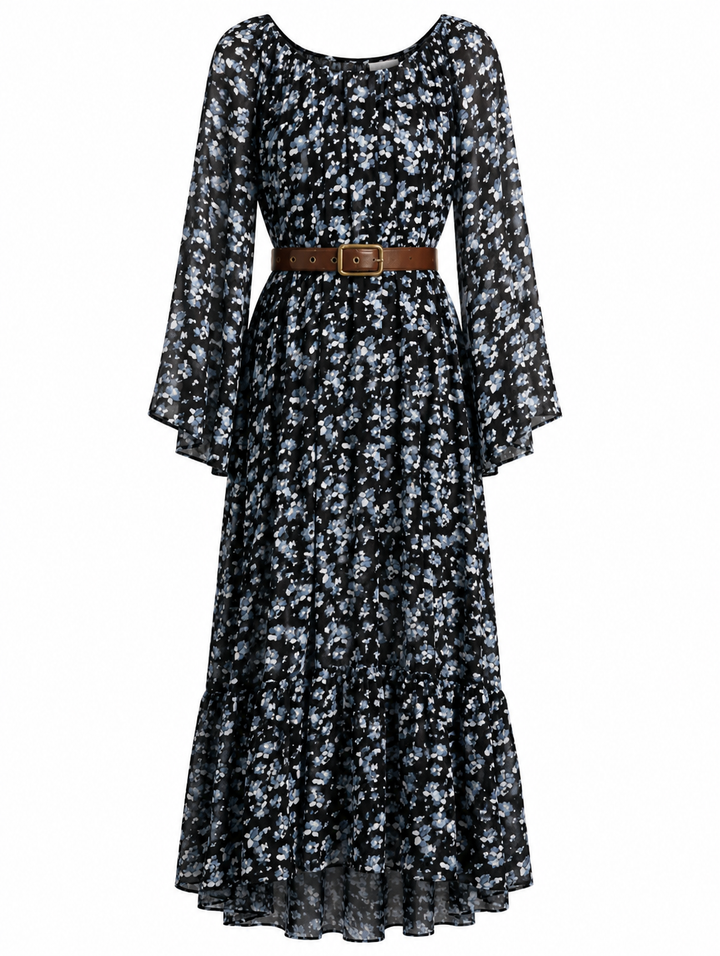 Midnight Blossom Chiffon Maxi Dress - Serenity