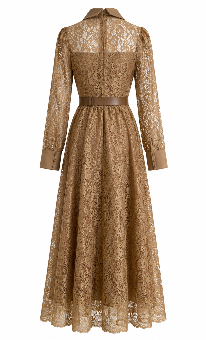 Golden Lace Pleated Maxi Dress - Majesty