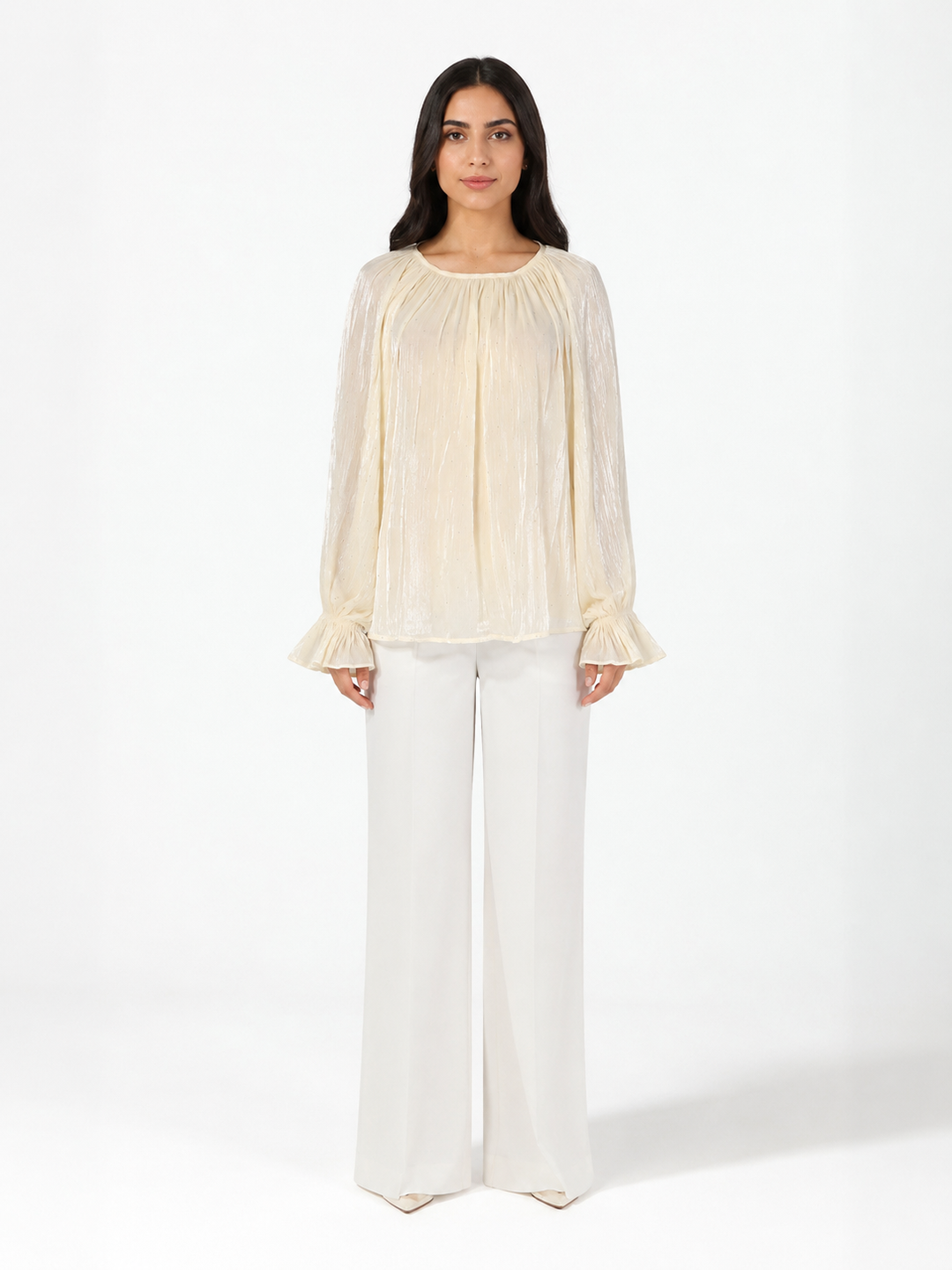 Ivory Shimmer Ruffle Sleeve Blouse - Grace
