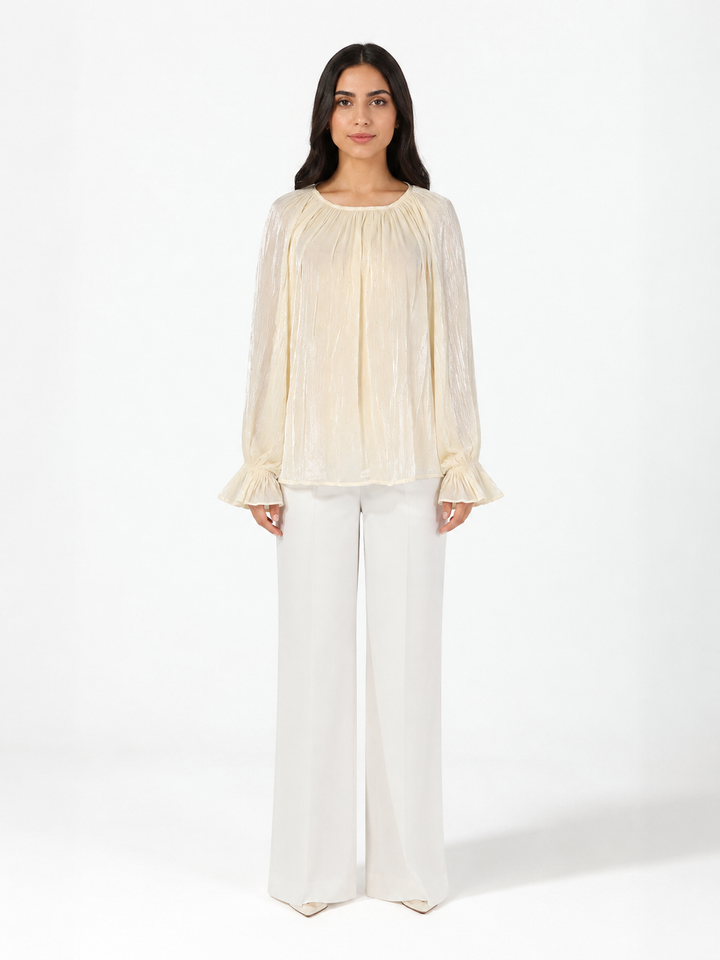 Ivory Shimmer Ruffle Sleeve Blouse - Grace