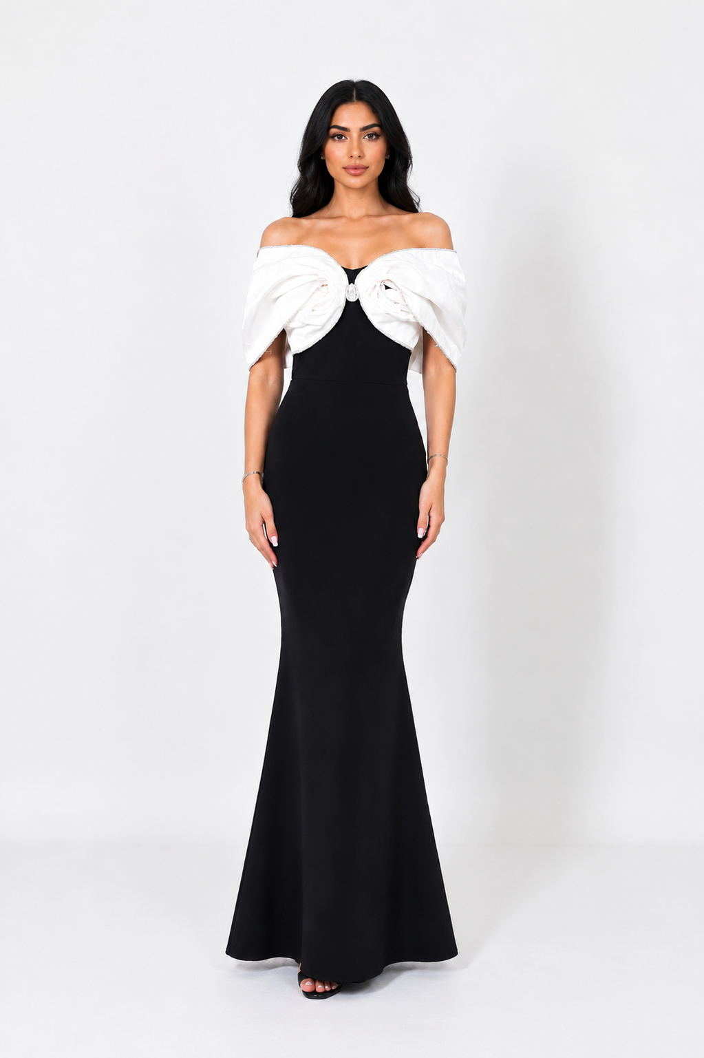 Monochrome Off-Shoulder Mermaid Gown - Elegance