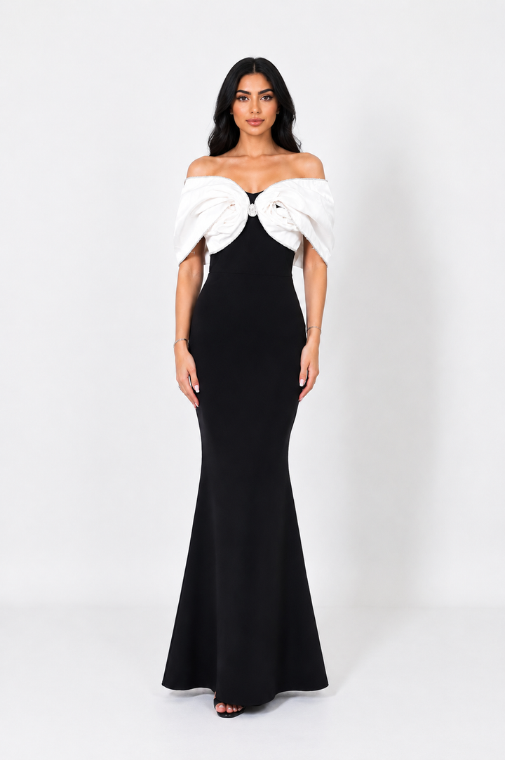 Monochrome Off-Shoulder Mermaid Gown - Elegance