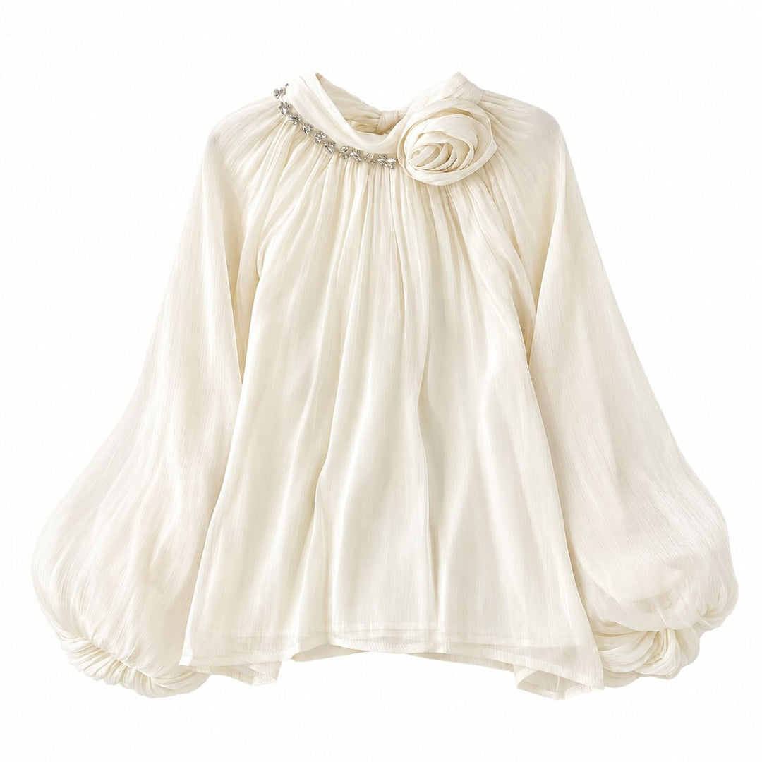 Luxury Rose Detail Satin Blouse - Glamour