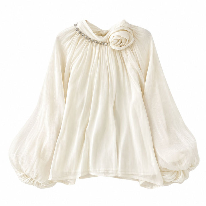 Luxury Rose Detail Satin Blouse - Glamour