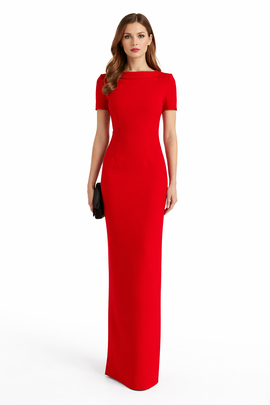 high-neck column gown with short sleeves – VALENCIA