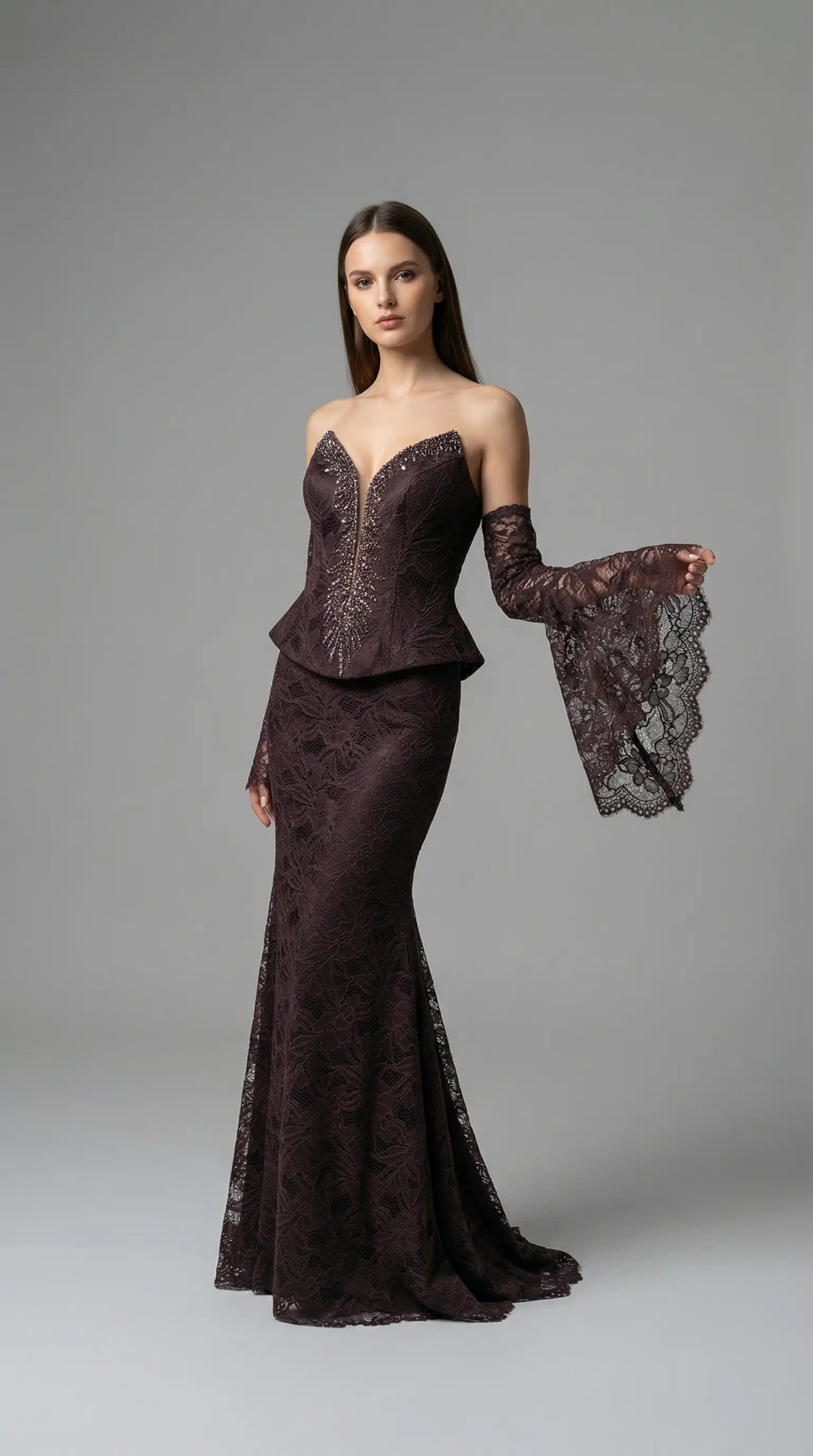 Mermaid-style evening dress with a corset-embellished bodice 2471 - SILSA