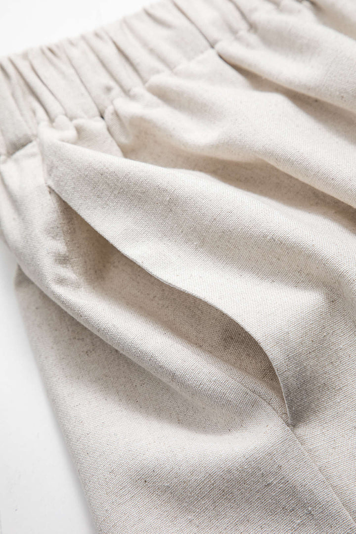 Linen Pleated Pocket Wide Leg Trousers