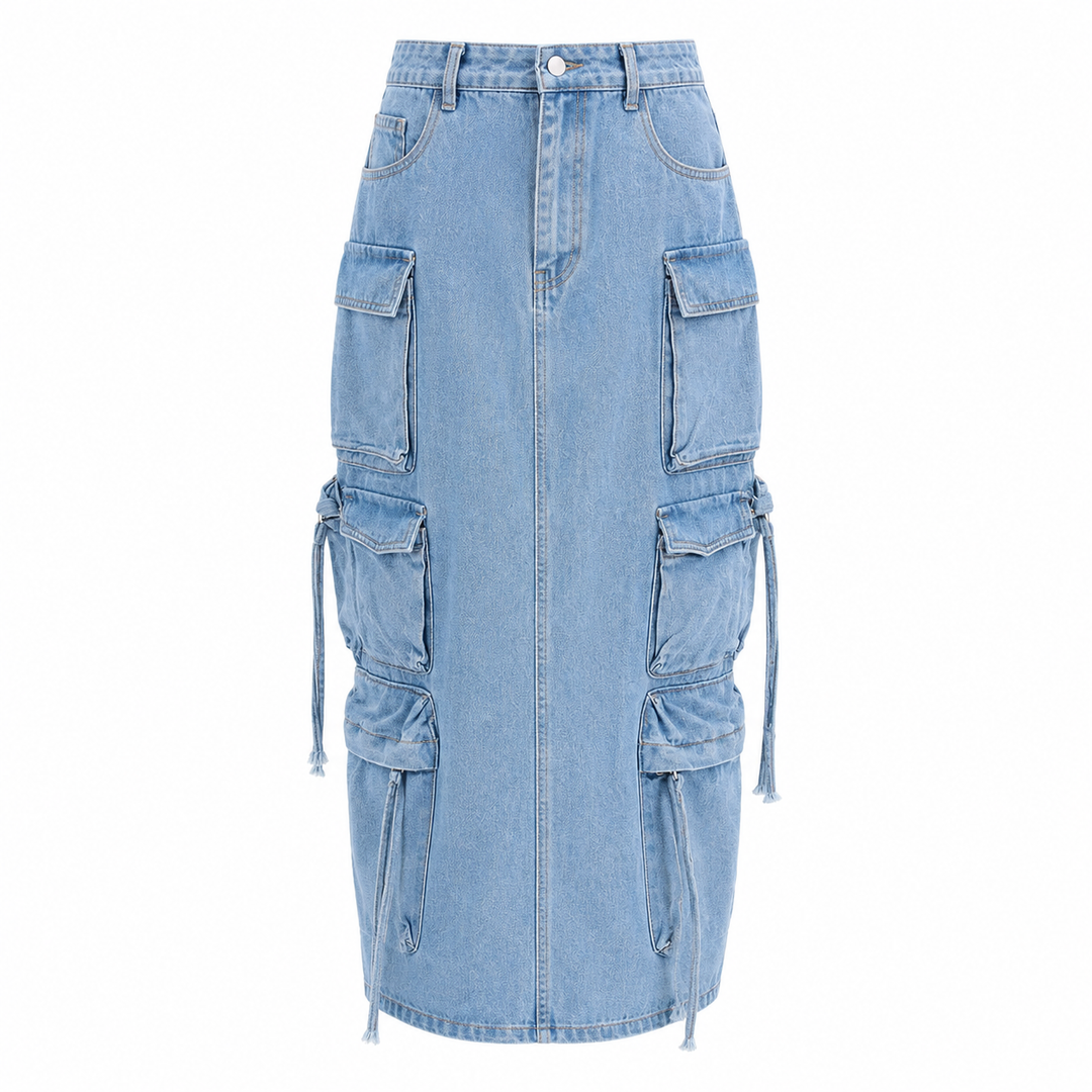 Cargo Denim Maxi Skirt - Utility