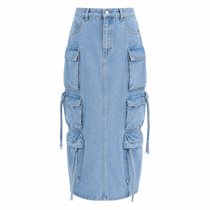 Cargo Denim Maxi Skirt - Utility