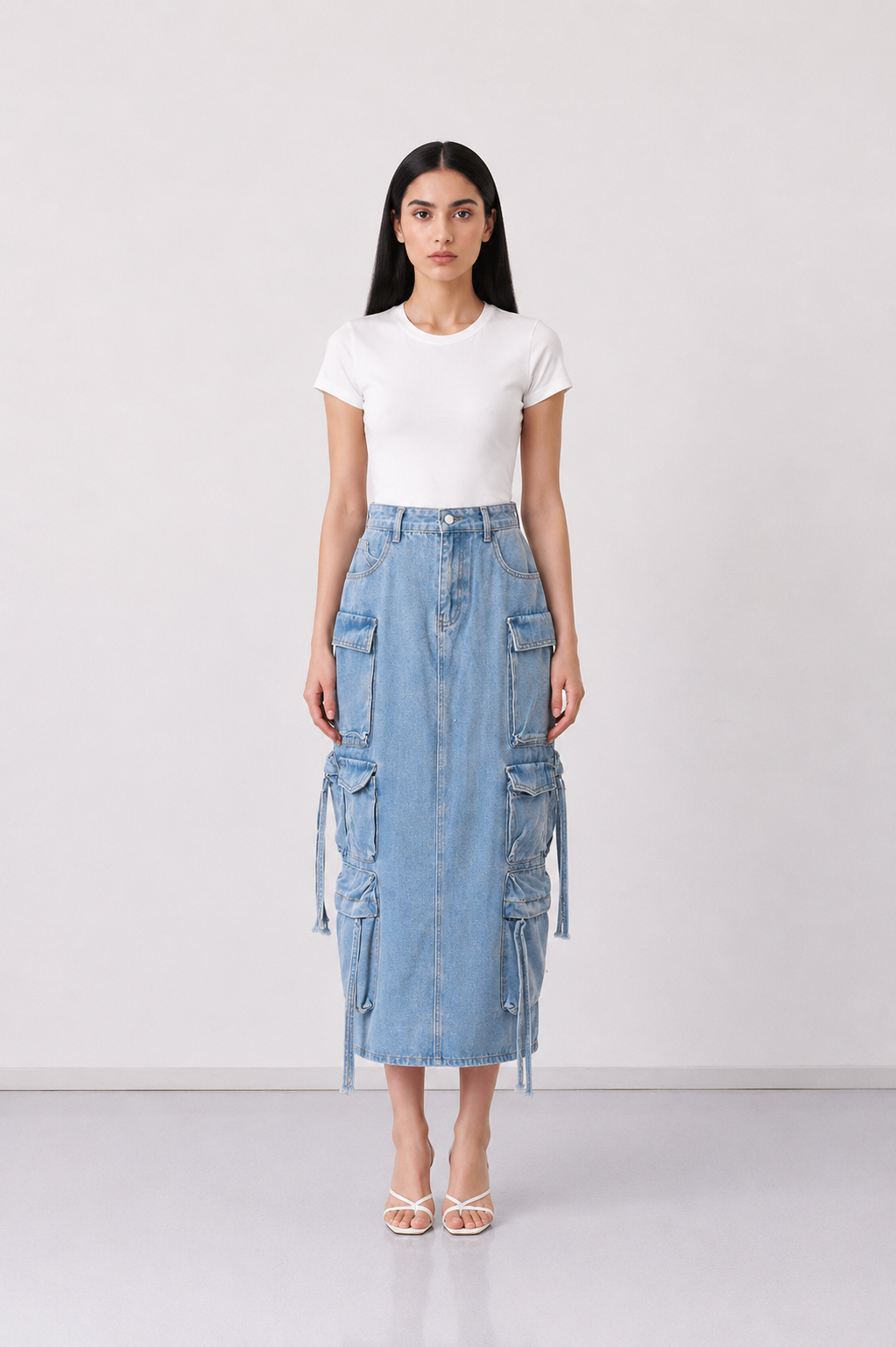 Cargo Denim Maxi Skirt - Utility