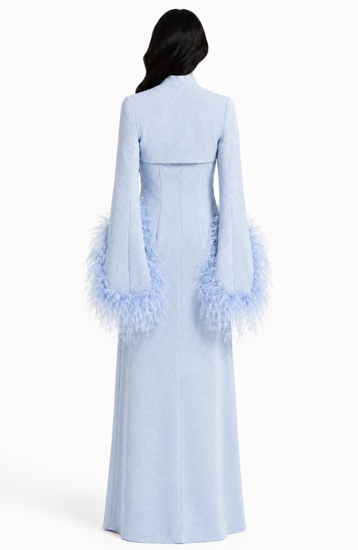 Powder Blue Feather Cuff Maxi Dress - Celeste