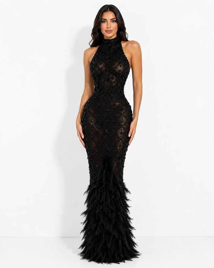 Golden Feather Evening Gown - Majesty