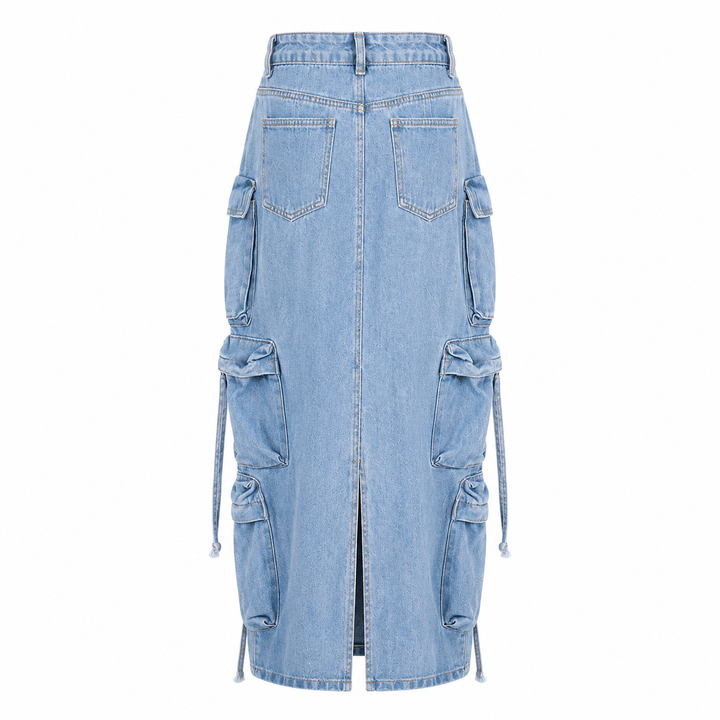Cargo Denim Maxi Skirt - Utility