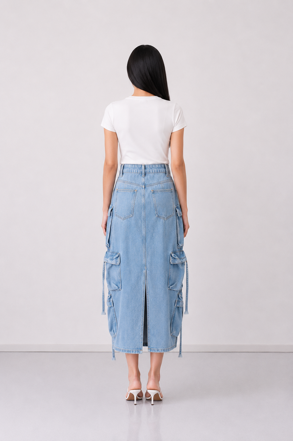 Cargo Denim Maxi Skirt - Utility