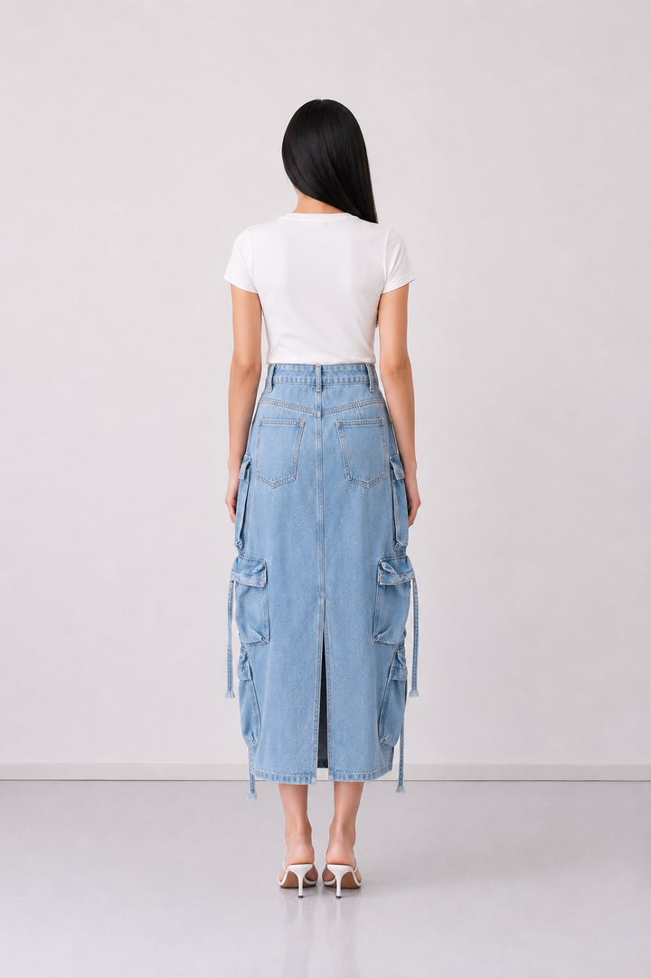 Cargo Denim Maxi Skirt - Utility