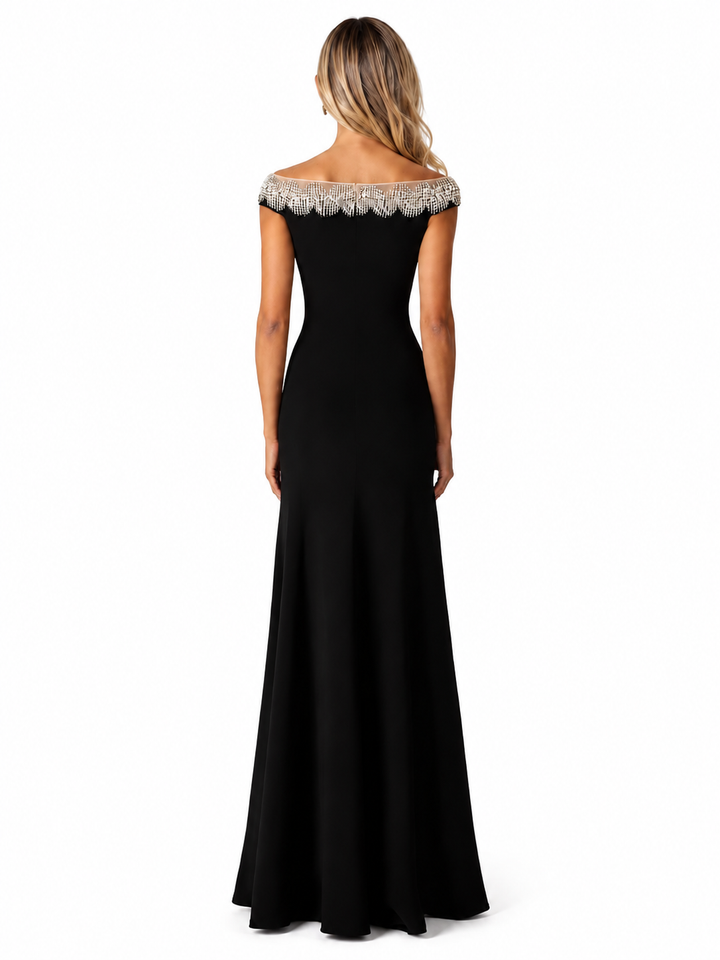 Crystal Fringe Off-Shoulder Gown - Elite