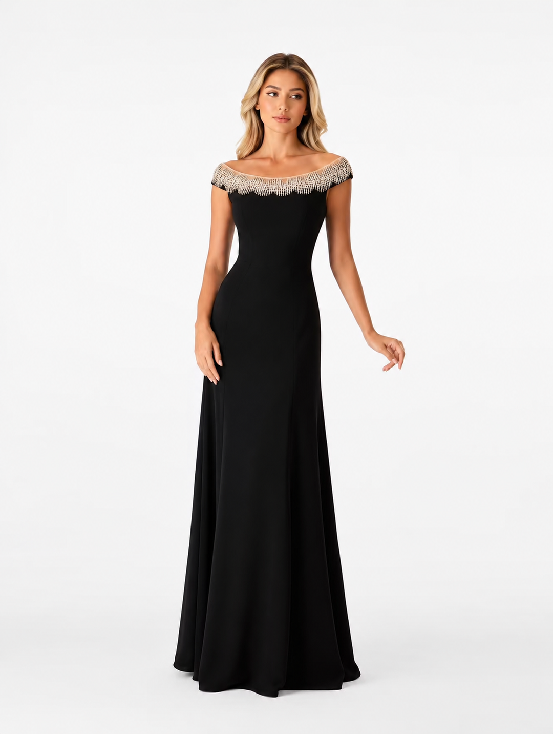 Crystal Fringe Off-Shoulder Gown - Elite