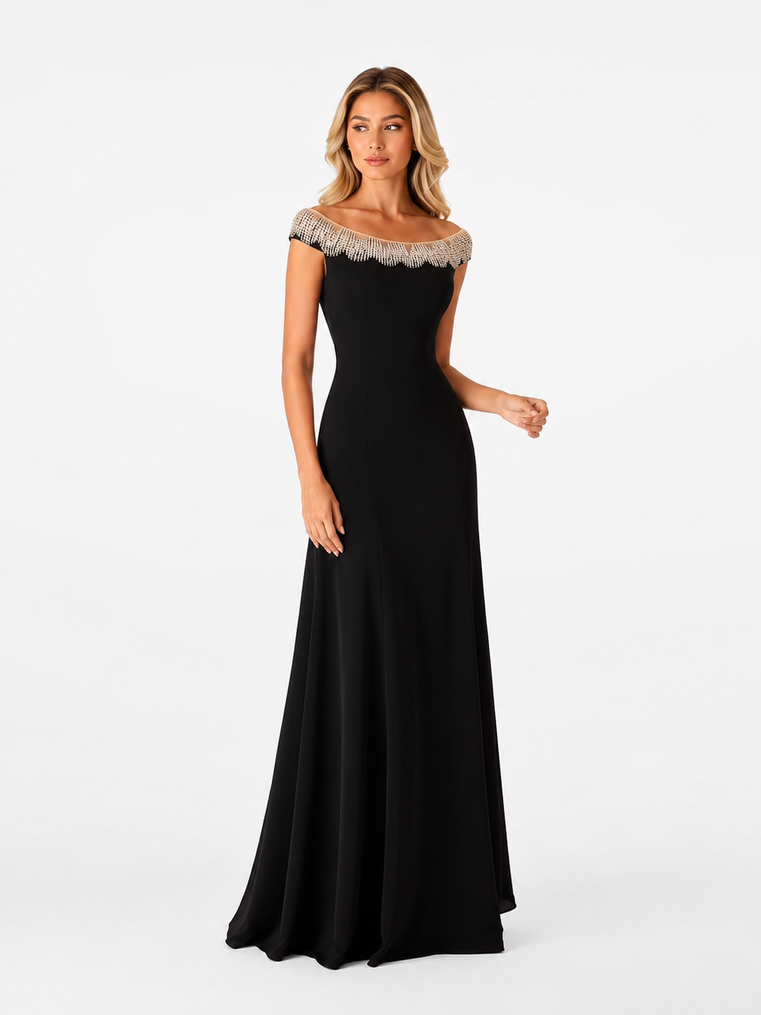 Crystal Fringe Off-Shoulder Gown - Elite