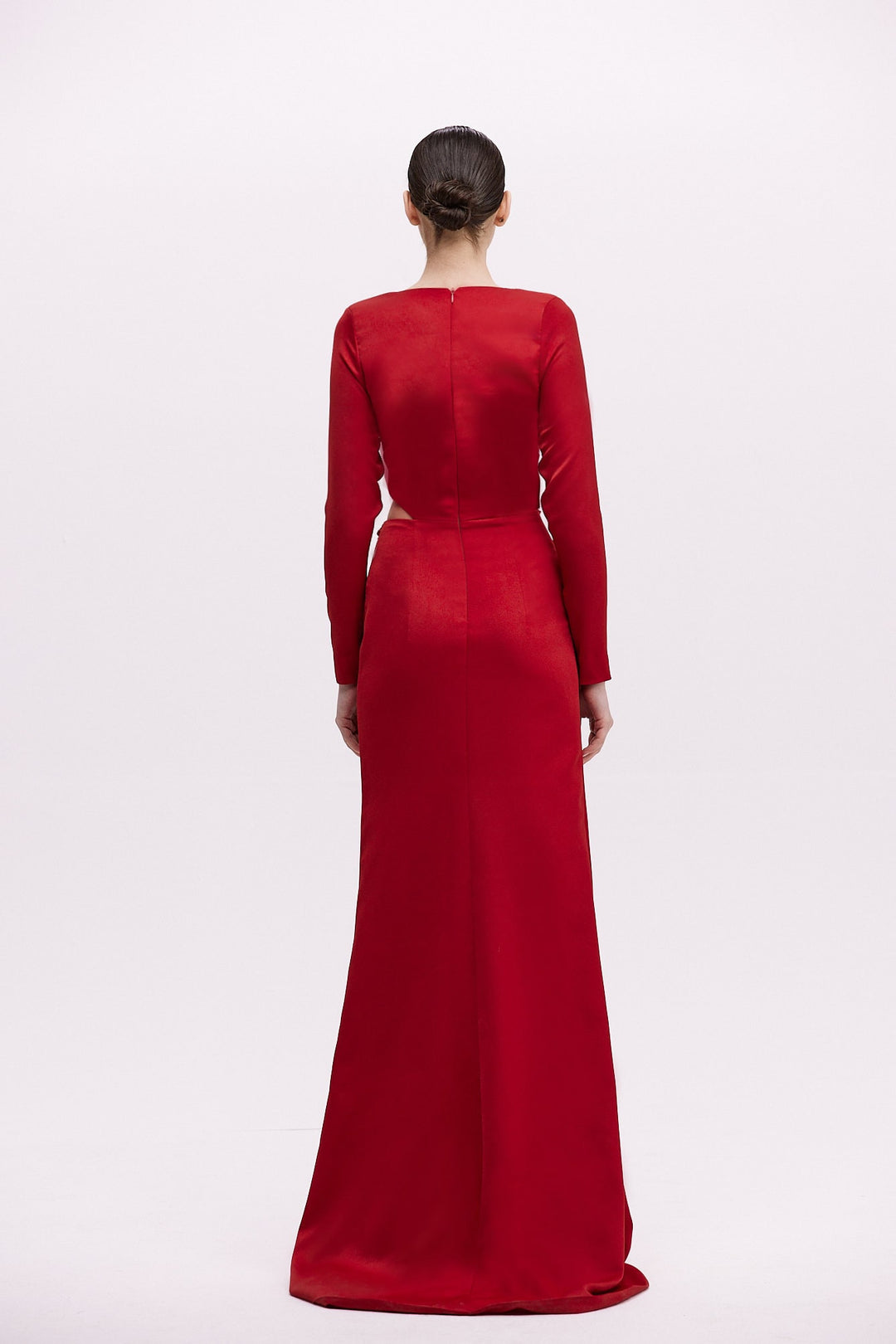 Wrap-front satin gown with waist twist and slit – RUBINA
