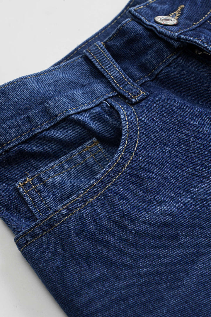 Denim Button Vest And Wide Leg Jeans Set