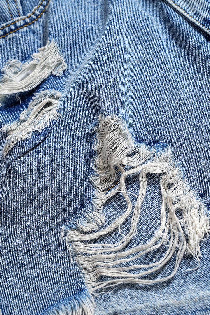 Denim Asymmetry Ripped Button Pocket Shorts