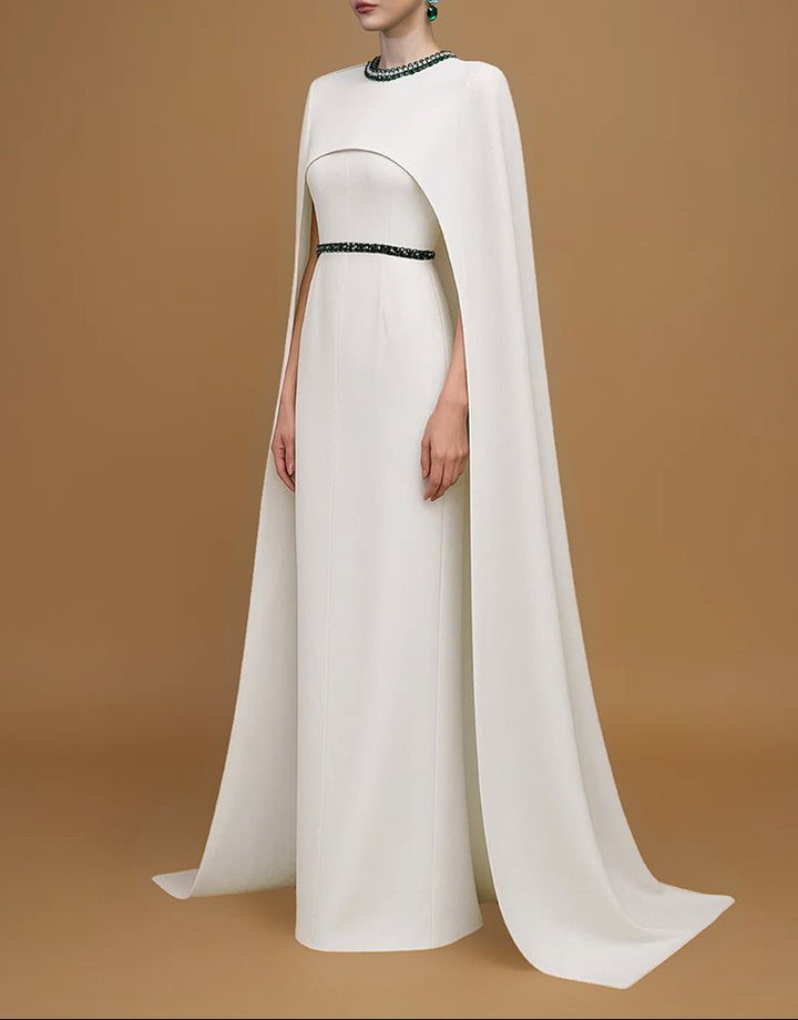 embellished cape gown with emerald accents – ESMERALDA