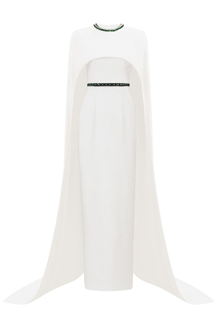 embellished cape gown with emerald accents – ESMERALDA