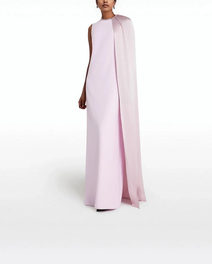 Sleeveless column gown with cascading side cape – Neiven