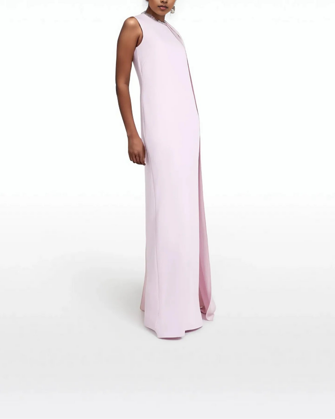 Sleeveless column gown with cascading side cape – Neiven