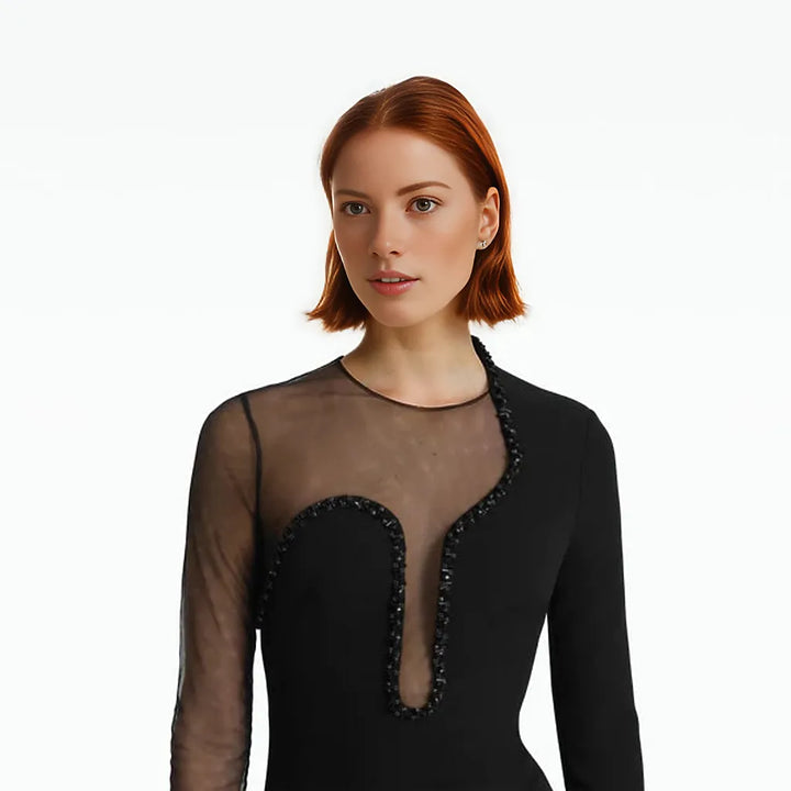 illusion neckline gown with bead trim – Roleta