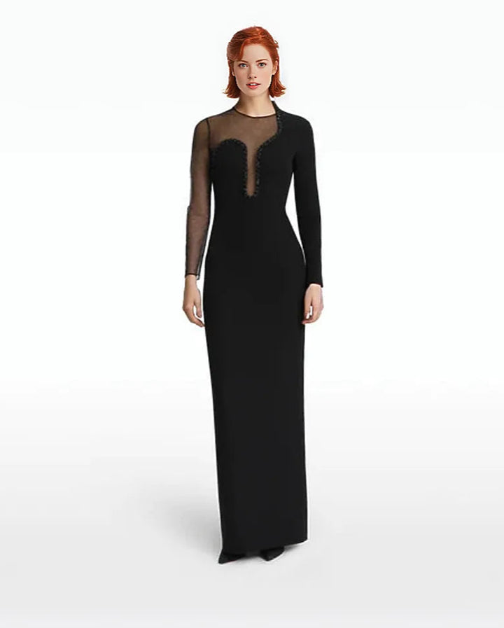 illusion neckline gown with bead trim – Roleta