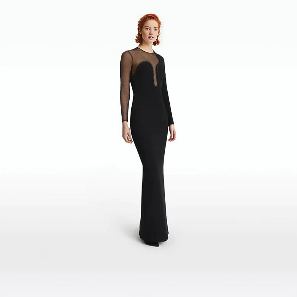 illusion neckline gown with bead trim – Roleta