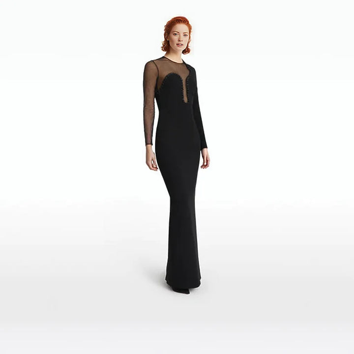 illusion neckline gown with bead trim – Roleta
