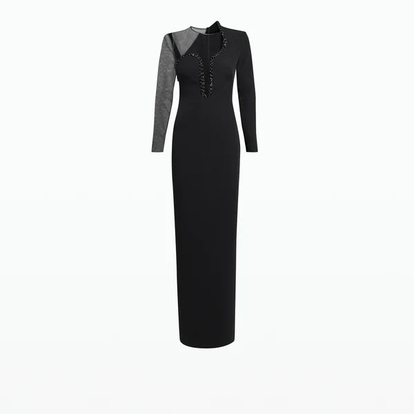 illusion neckline gown with bead trim – Roleta