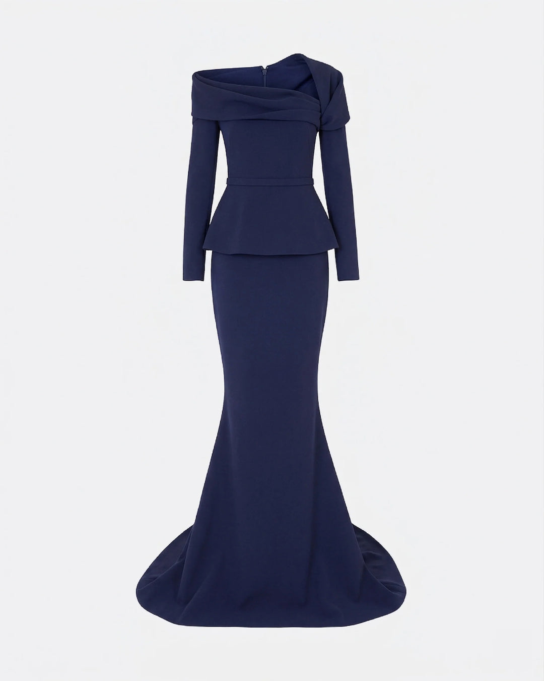 off-shoulder draped gown with peplum waist – SERENL