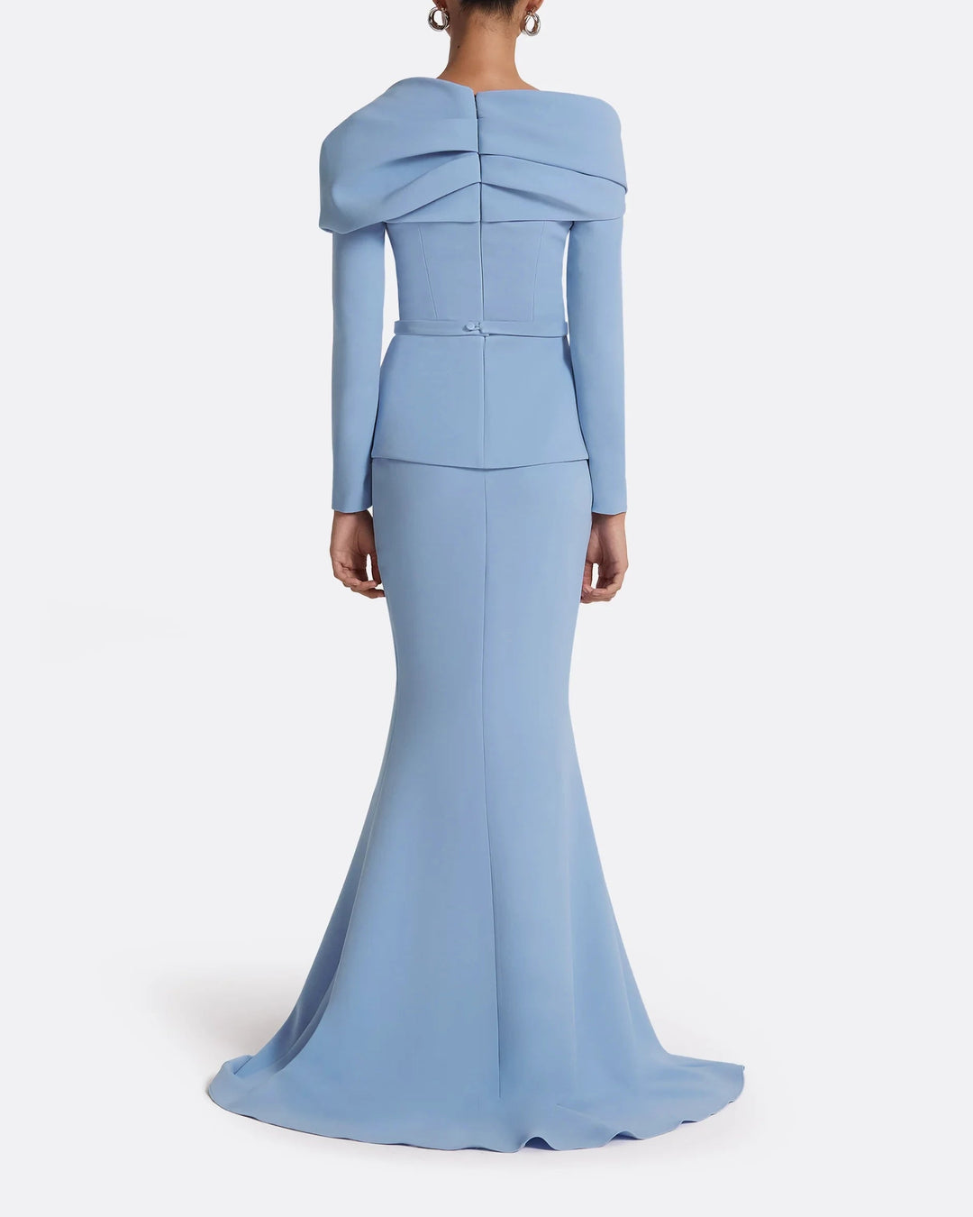 off-shoulder draped gown with peplum waist – SERENL-1