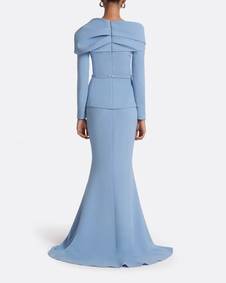 off-shoulder draped gown with peplum waist – SERENL-1
