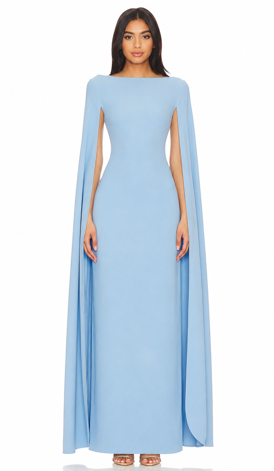Cape Sleeve Column Maxi Dress - Sky