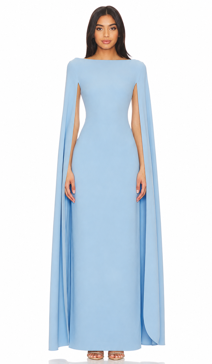 Cape Sleeve Column Maxi Dress - Sky