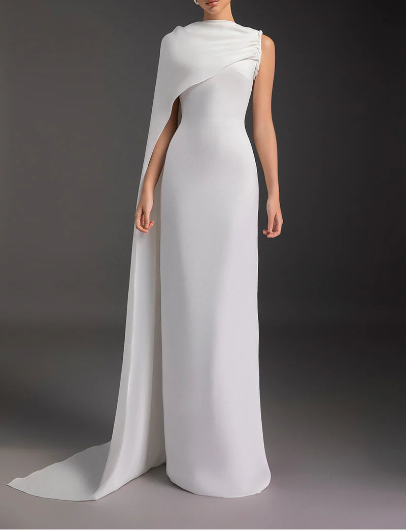 فستان بكتف واحد مع عباءة منسدلة – أورورا