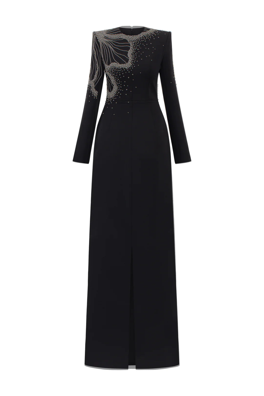 Long-Sleeve Column Dress with Beaded Floral Detail - CELESTE