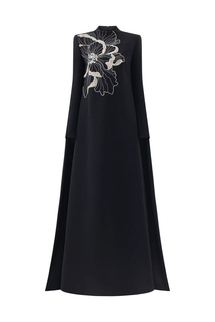 Long-sleeve flared dress with floral embellishment - BLOOM