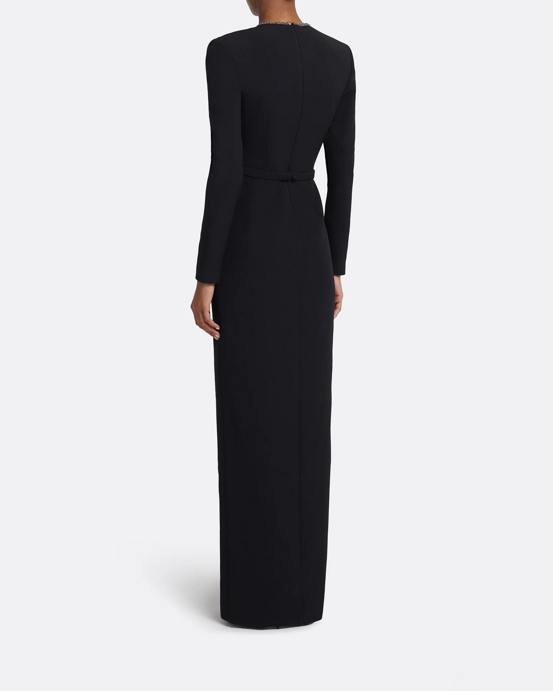 asymmetric embellished-neck gown with high slit – FIORA
