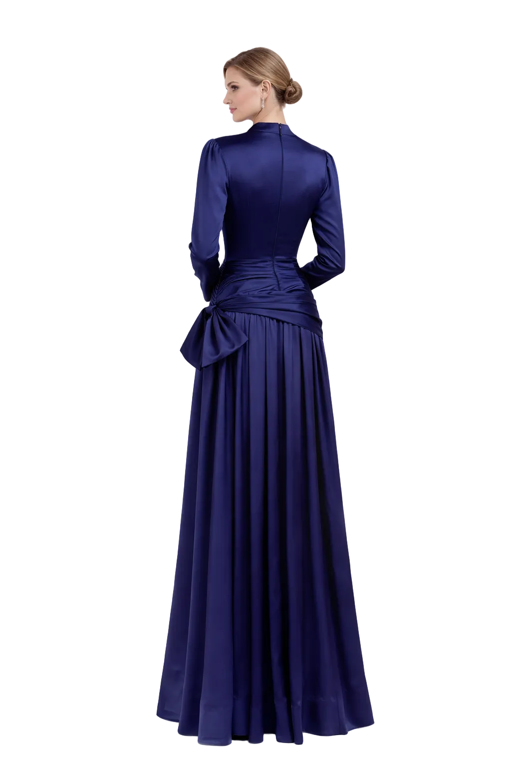 high neck satin maxi dress with embellished bodice and draped waist – AZURIL