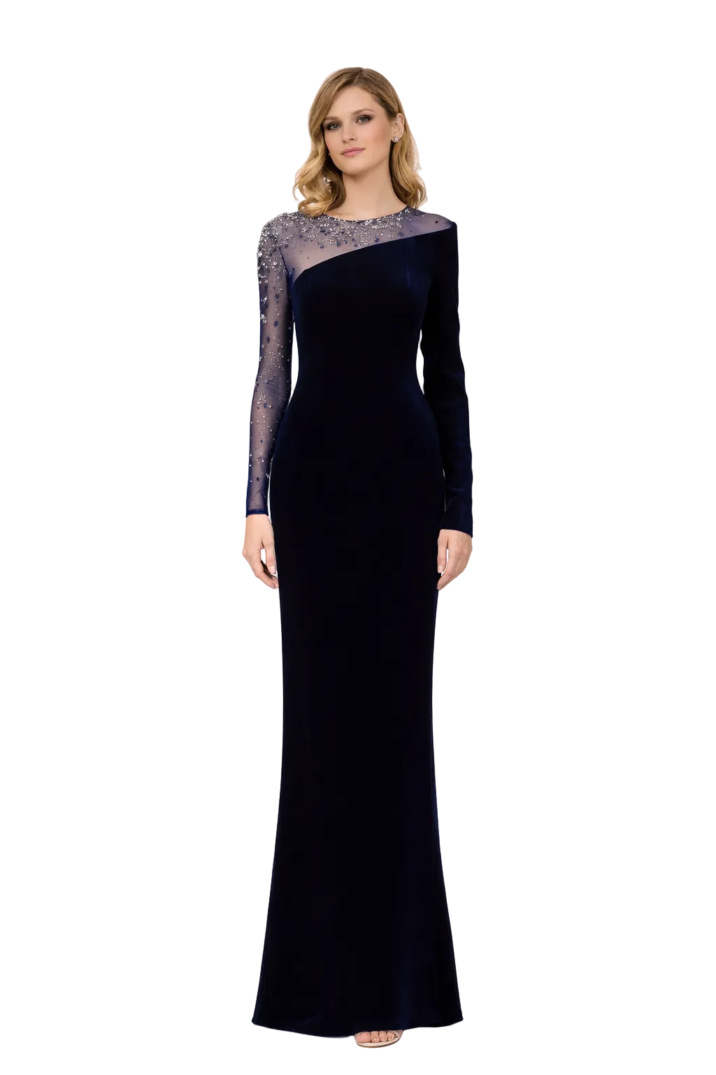 one shoulder velvet maxi dress with embellished sheer sleeve – MIDNIGHTA