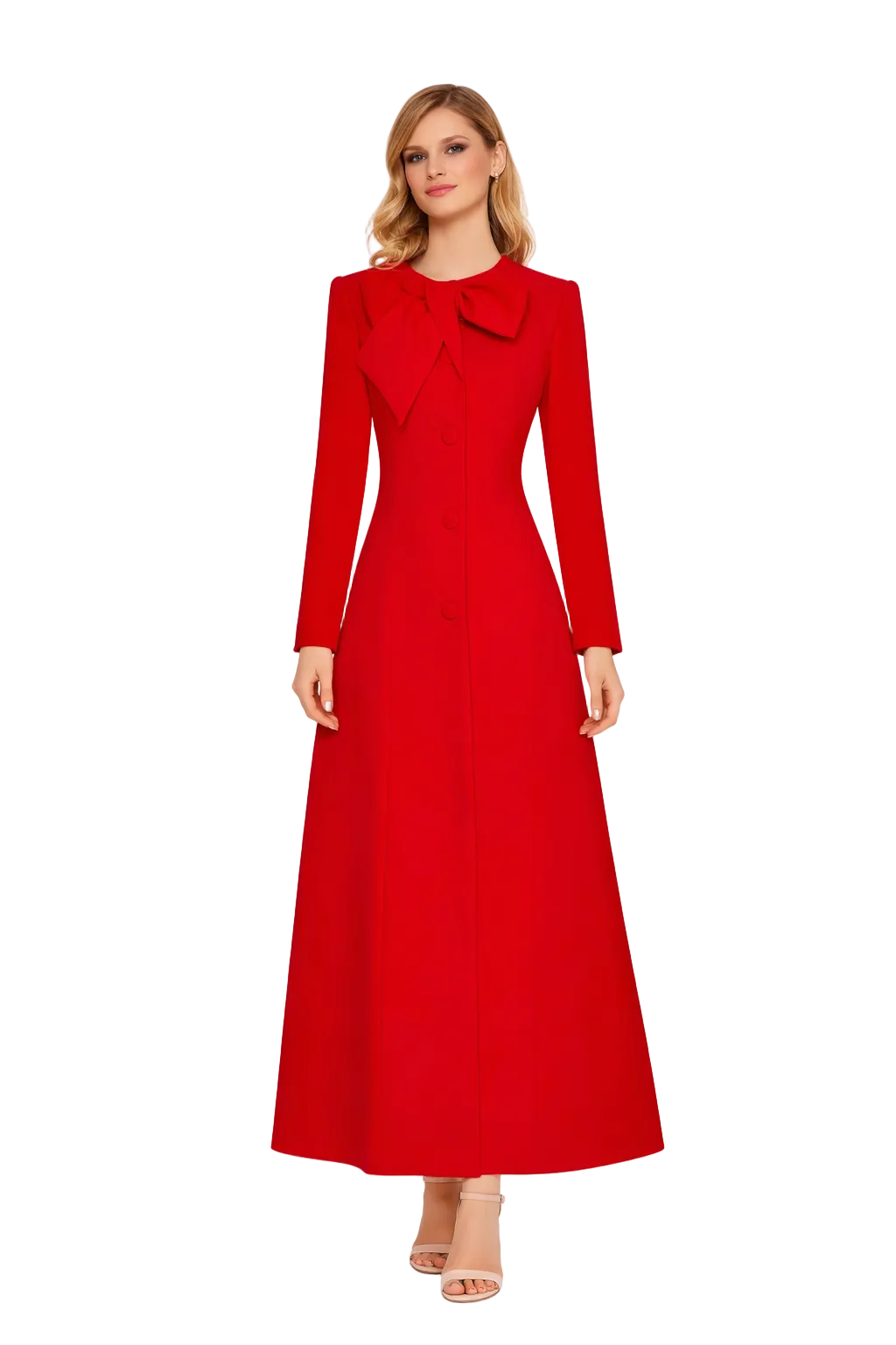 bow detail midi coat dress with front buttons – SCARLETA