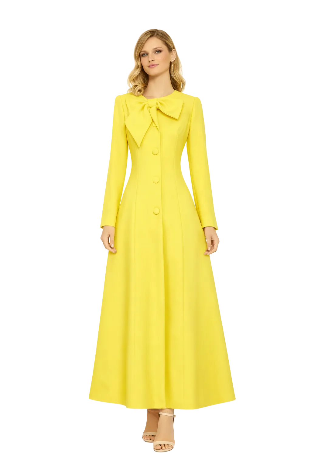 bow detail midi coat dress with front buttons – SCARLETA